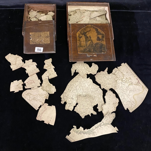 156 - Pair of early wooden jigsaw puzzles in mahogany boxes