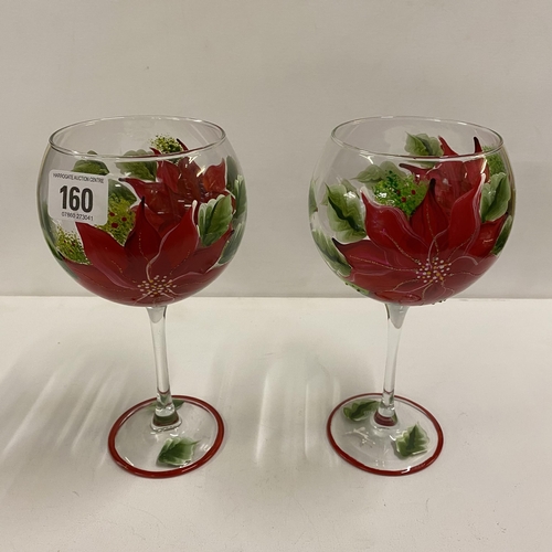 160 - Christmas Decor Poinsettia painted Gin Glasses