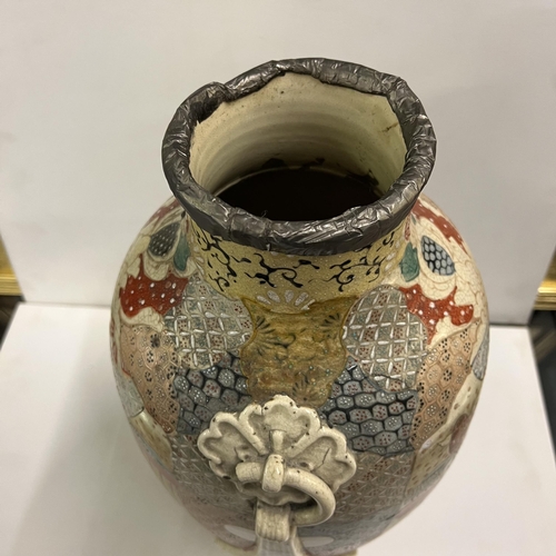 167 - Tall Antique Oriental Samurai satsuma vase 17” tall
