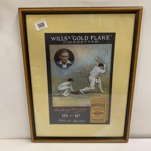 169 - Will’s Golden Flake Cigarettes advert in frame 16” x 12”
