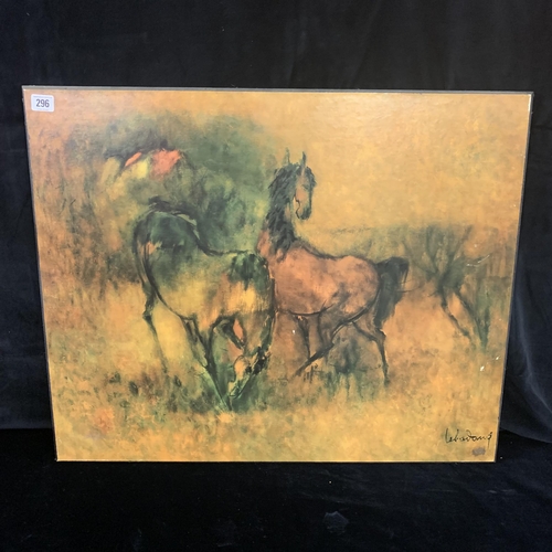296 - Large equestrian wild horses print on board signed by artist Lebadang