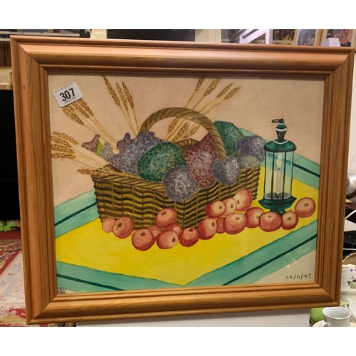 307 - Pine framed print depicting picnic