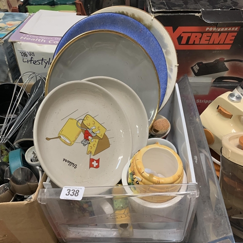338 - Kitchenalia including various plates and bowls, mugs etc…