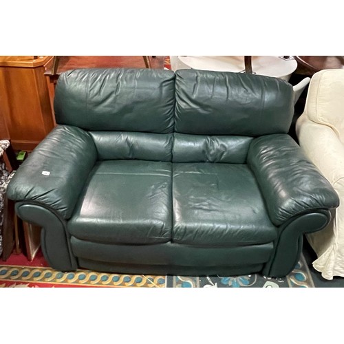 6 - Green leather two Seater settee
