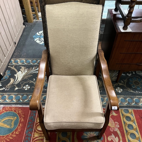 1 - 1920’s solid oak reclining studded armchair