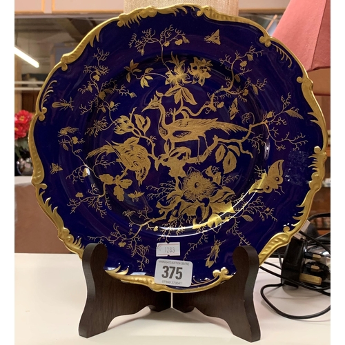 375 - Coalport blue peacock plate and Aynsley orchard gold vase