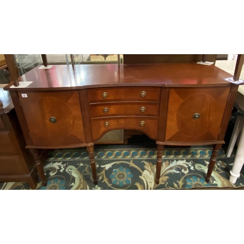 52 - Regency style serpentine fronted inlaid sideboard with cutlery centred drawers