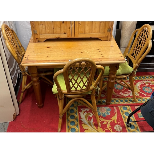 118 - PINE TABLE AND FOUR BAMBOO STYLE CHAIRS