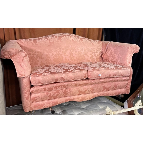 131 - BROCADE PATTERN SCROLL ARM BEDROOM SETTEE