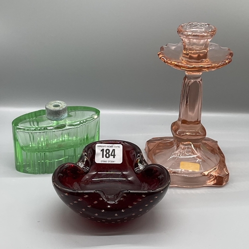 184 - THREE PIECES OF COLOURED GLASS