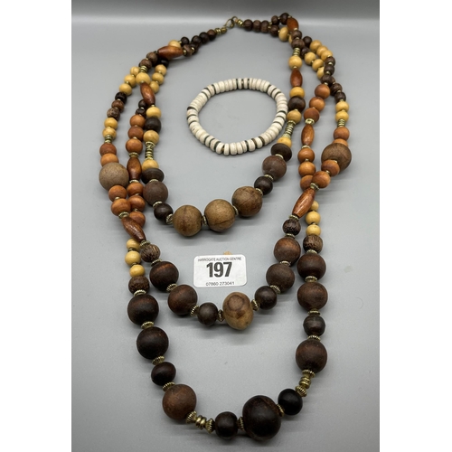 197 - WOODEN NECKLACES AND BRACELET