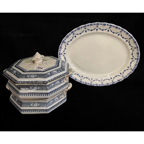 204 - ONE LARGE CHARGER AND TWO TUREENS BY BURSLEM