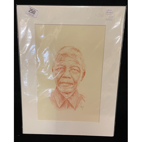 250 - RED PENCIL DRAWING OF NELSON MANDELA SIGNED BY GARY THOMPSON