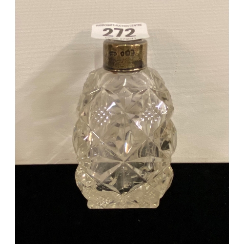 272 - VICTORIAN SILVER TOP CUT GLASS SCENT BOTTLE