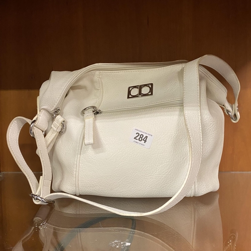 284 - WHITE LEATHER LADIES HANDBAG