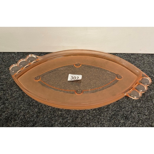 302 - ART DECO PEACH GLASS TRAY