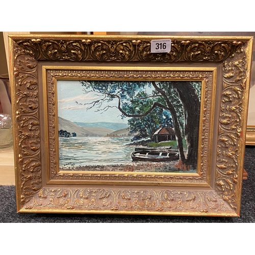 316 - OIL ON BOARD LAKE SCENE SIGNED BY W.GUEST 1975