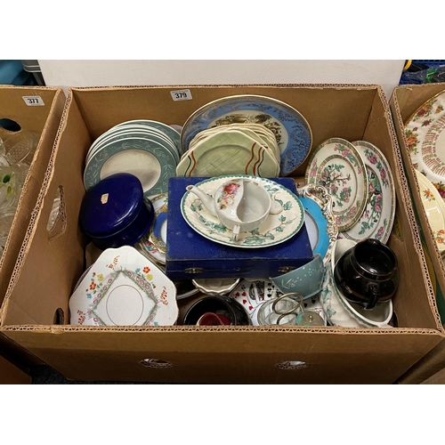 379 - BOX OF MISCELLANEOUS NAMED POTTERY AND CHINA