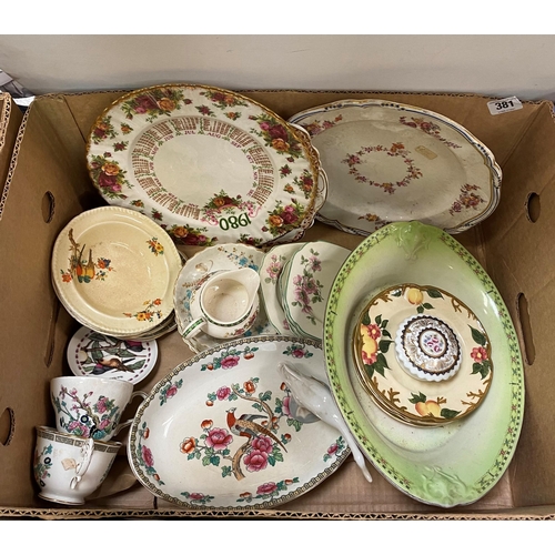 381 - BOX OF MISCELLANEOUS NAMED POTTERY AND CHINA