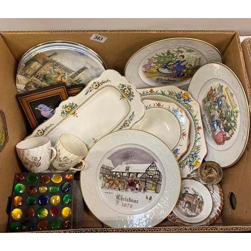 383 - BOX OF MISCELLANEOUS NAMED POTTERY AND CHINA