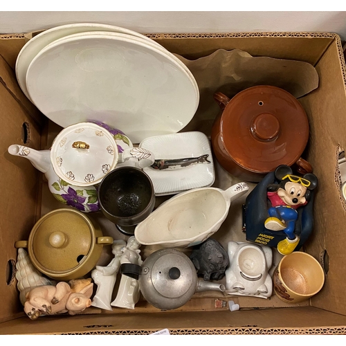 384 - BOX OF MISCELLANEOUS NAMED POTTERY AND CHINA