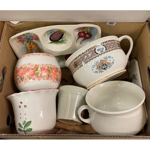 385 - BOX OF MISCELLANEOUS NAMED POTTERY AND CHINA