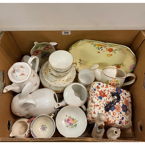 388 - BOX OF MISCELLANEOUS NAMED POTTERY AND CHINA