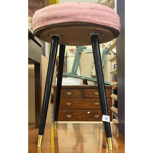 47 - VINTAGE DRESSING TABLE STOOL WITH BLACK LACQUERED AND BRASS LEGS