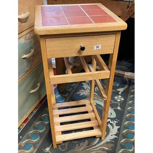 78 - TILE TOP KITCHEN BLOCK WITH WINE RACK SHELF