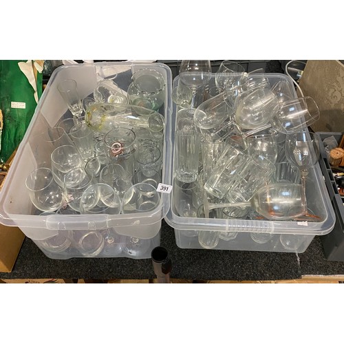 391 - TWO BOXES OF MISCELLANEOUS GLASSWARE