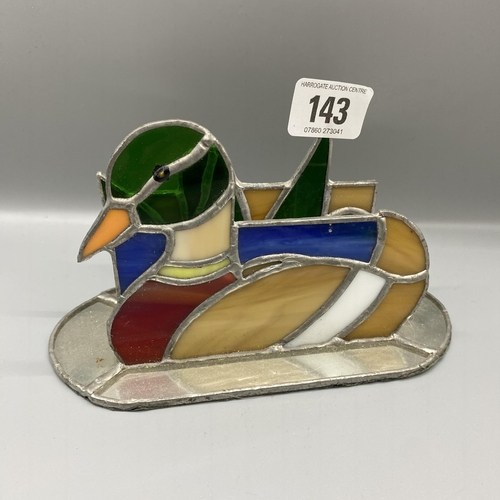 143 - STAINED GLASS AND LEAD LETTER HOLDER