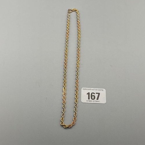 167 - 9CT ROSE AND YELLOW GOLD  TWIST ROPE NECKLACE 6.87G