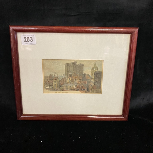 203 - MINIATURE PRINT ''THE CASTLE '' NEWCASTLE IN BEAUTIFUL WOODEN FRAME