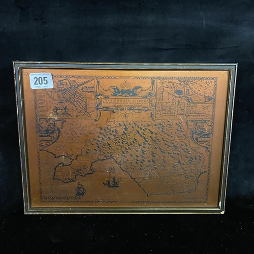 205 - EARLY COPPER FRAMED MAP OF GLAMORGAN SHYRE