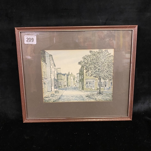 209 - PRINT OF WATERCOLOUR VILLAGE SCENE SIGNED BY ARTIST