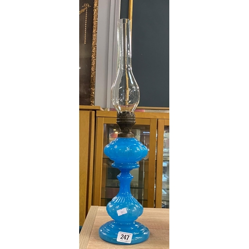 247 - BRISTOL GLASS LACE MAKERS OIL LAMP