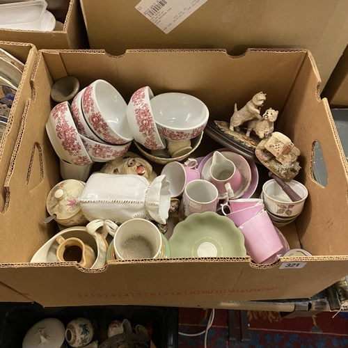 321 - BOX OF NAMED PORCELAIN AND CHINA