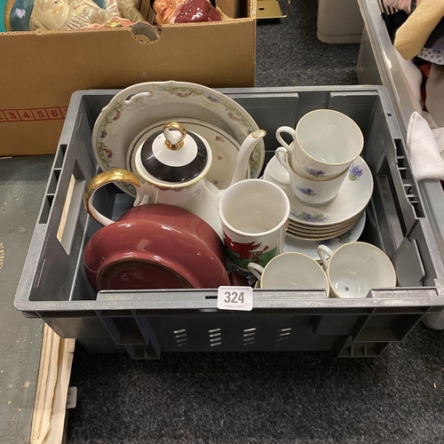 324 - BOX OF NAMED PORCELAIN AND CHINA