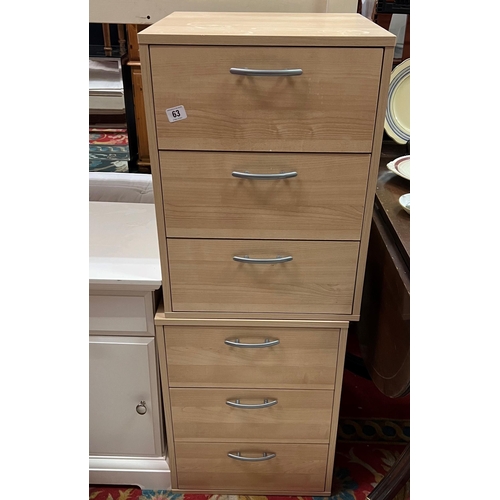 63 - 2 X THREE DRAWER CHEST