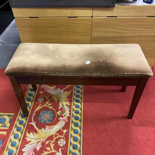 103 - MAHOGANY DOUBLE PIANO STOOL WITH VELOUR LIFT UP LID