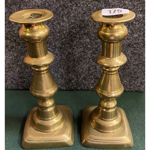 175 - PAIR OF GEORGIAN PUSH BOTTOM BRASS CANDLESTICKS