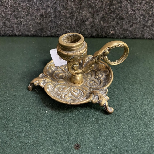 180 - VINTAGE BRASS FRENCH STYLE CHAMBER CANDLE HOLDER