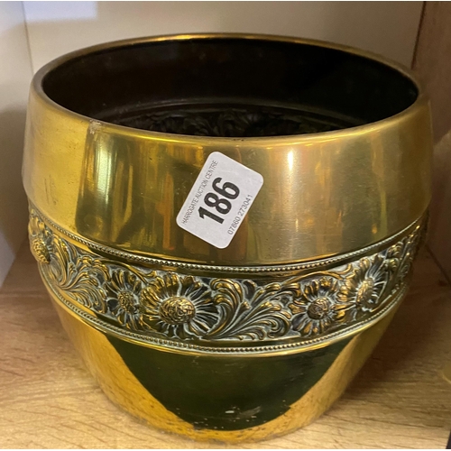 186 - BRASS PLANTER WITH EMBOSSED FLOWERS