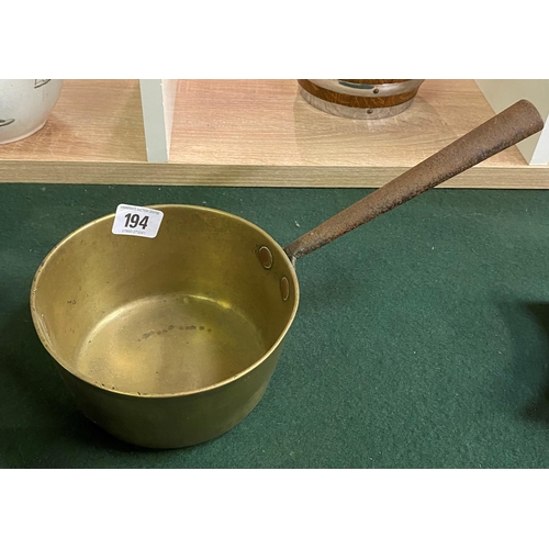 194 - VINTAGE HEAVY BRASS SAUCEPAN