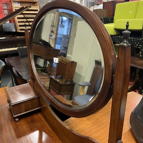 51 - EDWARDIAN MAHOGANY CROSS BANDING INLAY DRESSING TABLE WITH TOP BOXES AND TWO OVER FOUR DRAWER BASE