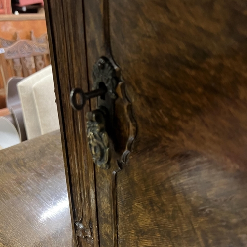 54 - BURR WALNUT HEAVILY CARVED BUFFET SIDEBOARD WITH TUDOR STYLE CARVED COLUMNS AND LEGS