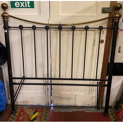 64 - CAST IRON AND BRASS HEADBOARD WITH YORKSHIRE ROSE PLAQUES