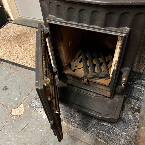 1 - CAST IRON LOG BURNER ON MARBLE PLINTH