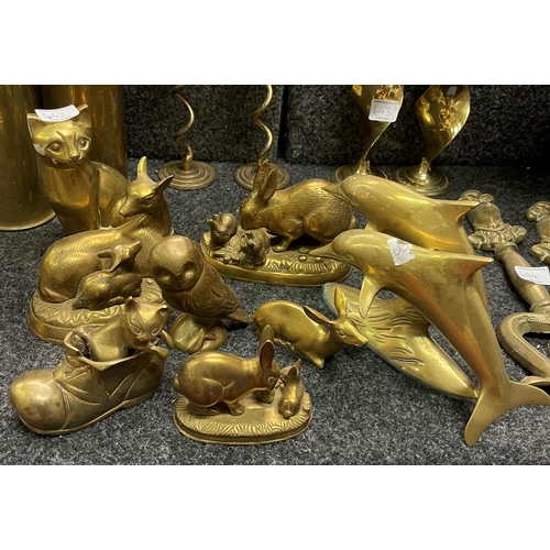 TEN SOLID BRASS ANIMALS
