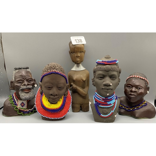 138 - FIVE PIECES OF AFRICAN ART FIGURES